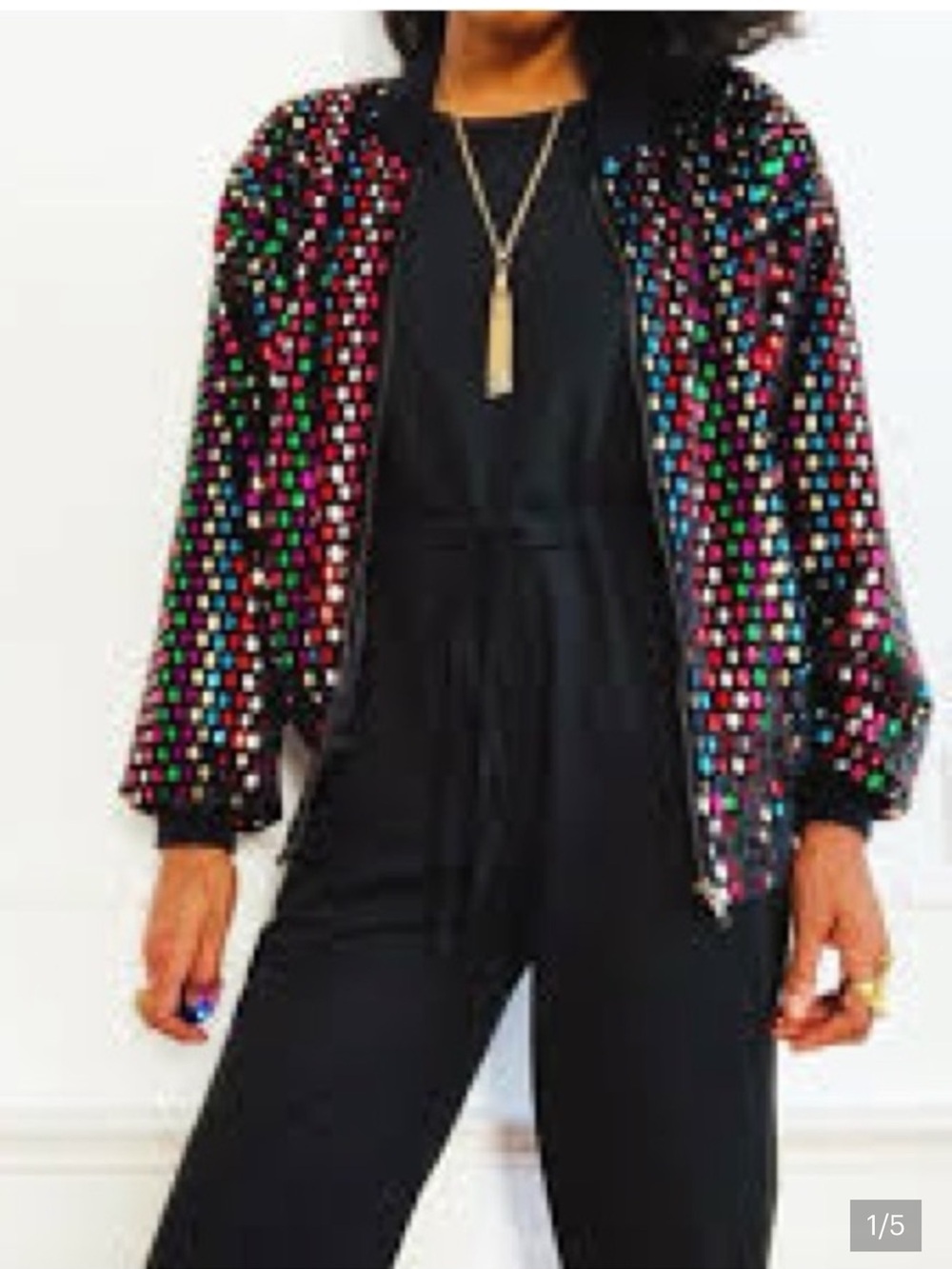 Vintage 80s Multi Color Sequin velour Bomber Jacket